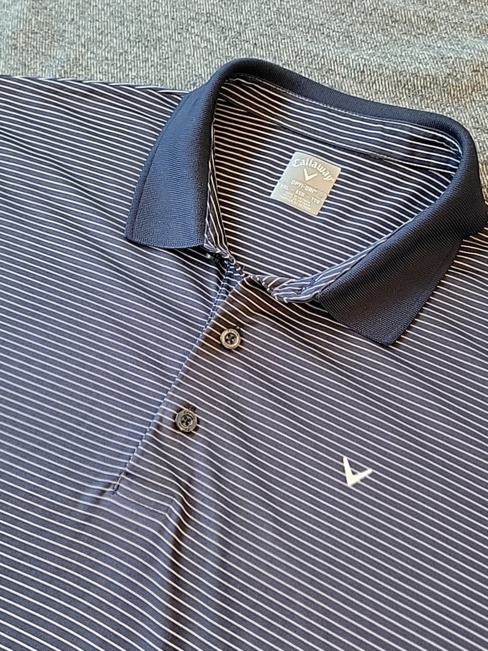 Callaway Polo Shirt Mens 2XL Opti Dri Navy Blue Striped Golf Performance Stretch